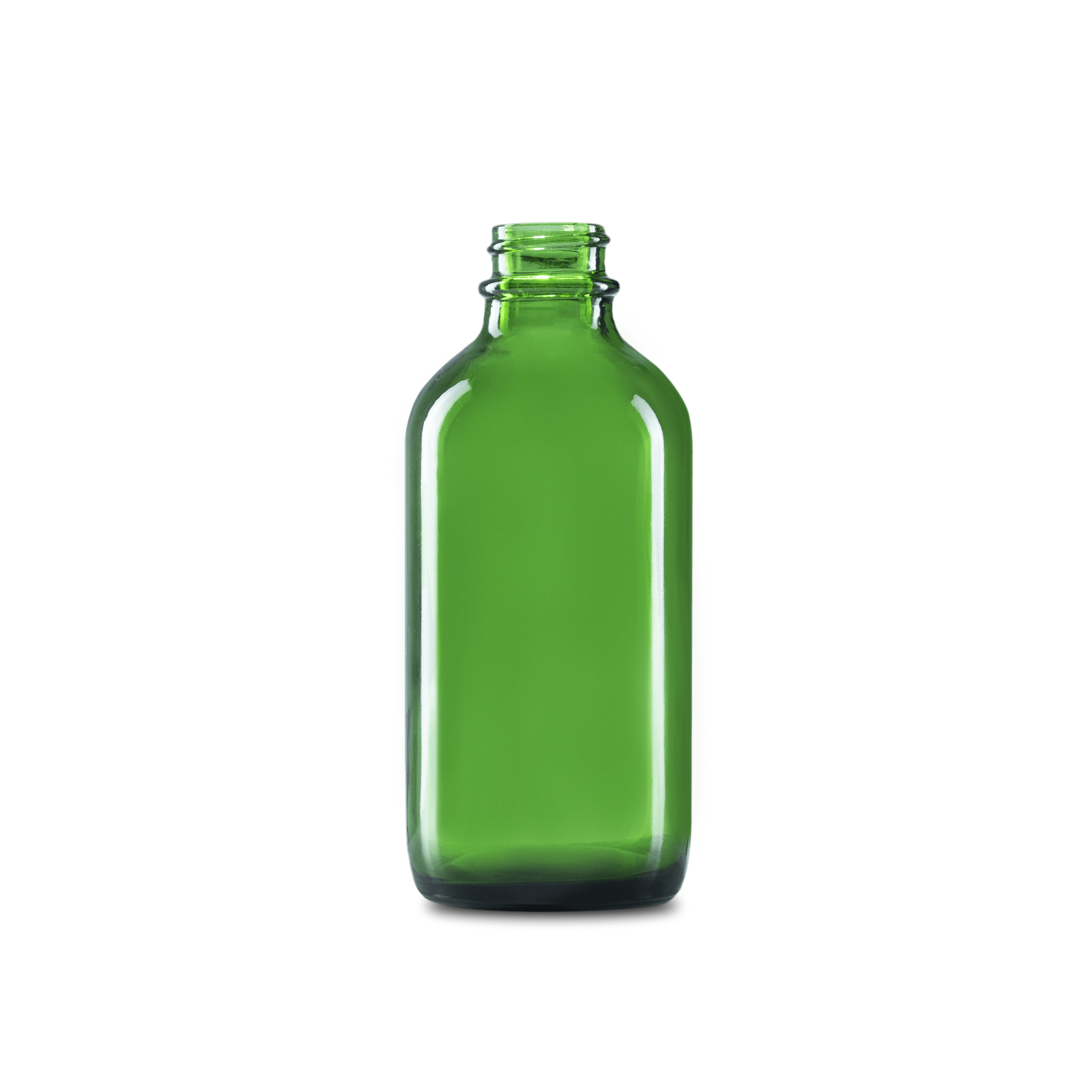 4 oz green boston round glass bottle