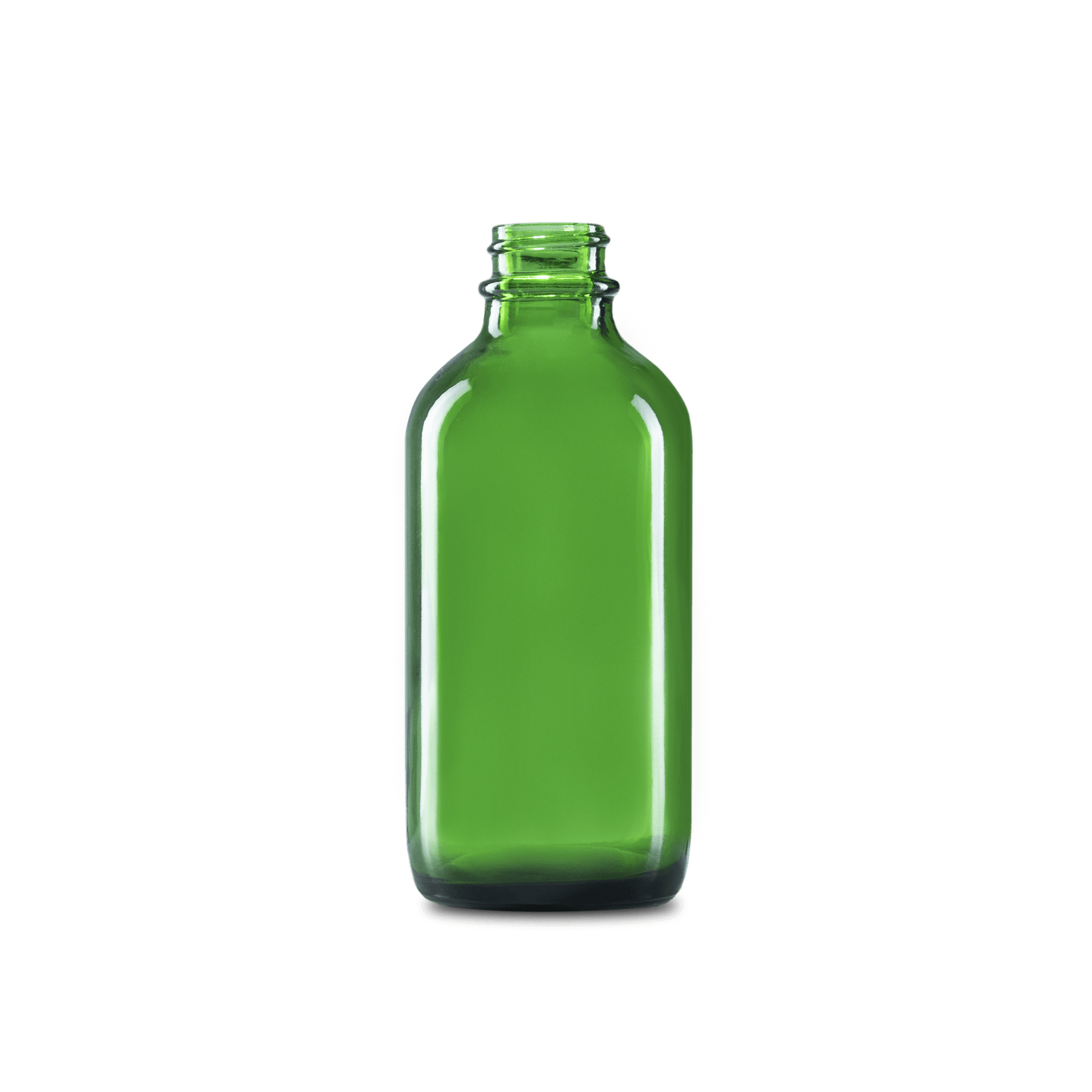 4 oz green boston round glass bottle