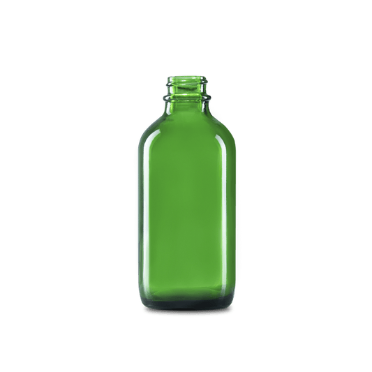 4 oz green boston round glass bottle