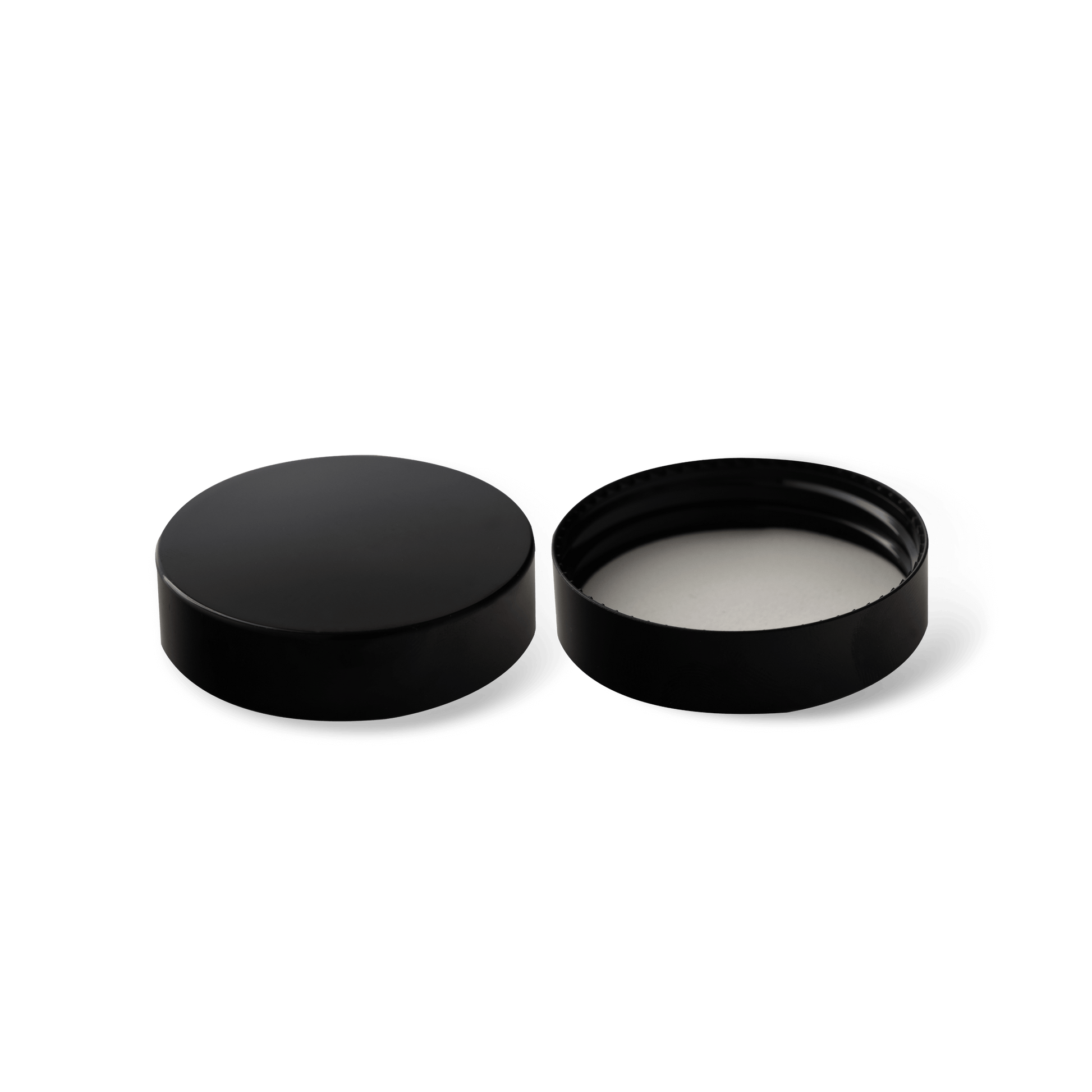 53-400 Black PP Smooth Skirt Lid With PE Liner - 24 Pack