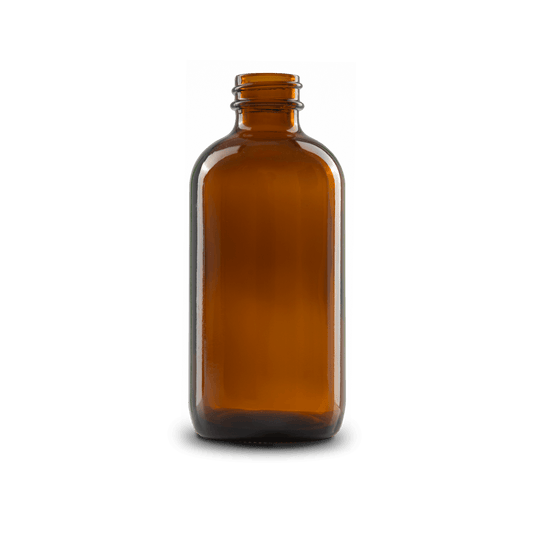 8 oz clear amber boston round glass bottle