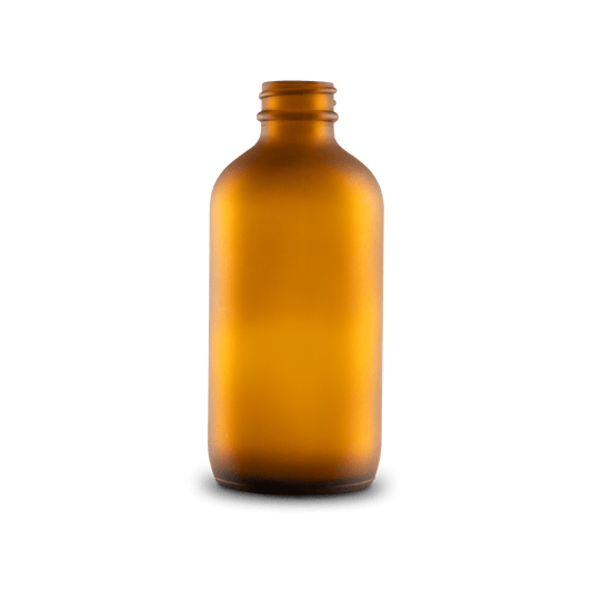 8 oz amber frosted boston round glass bottle