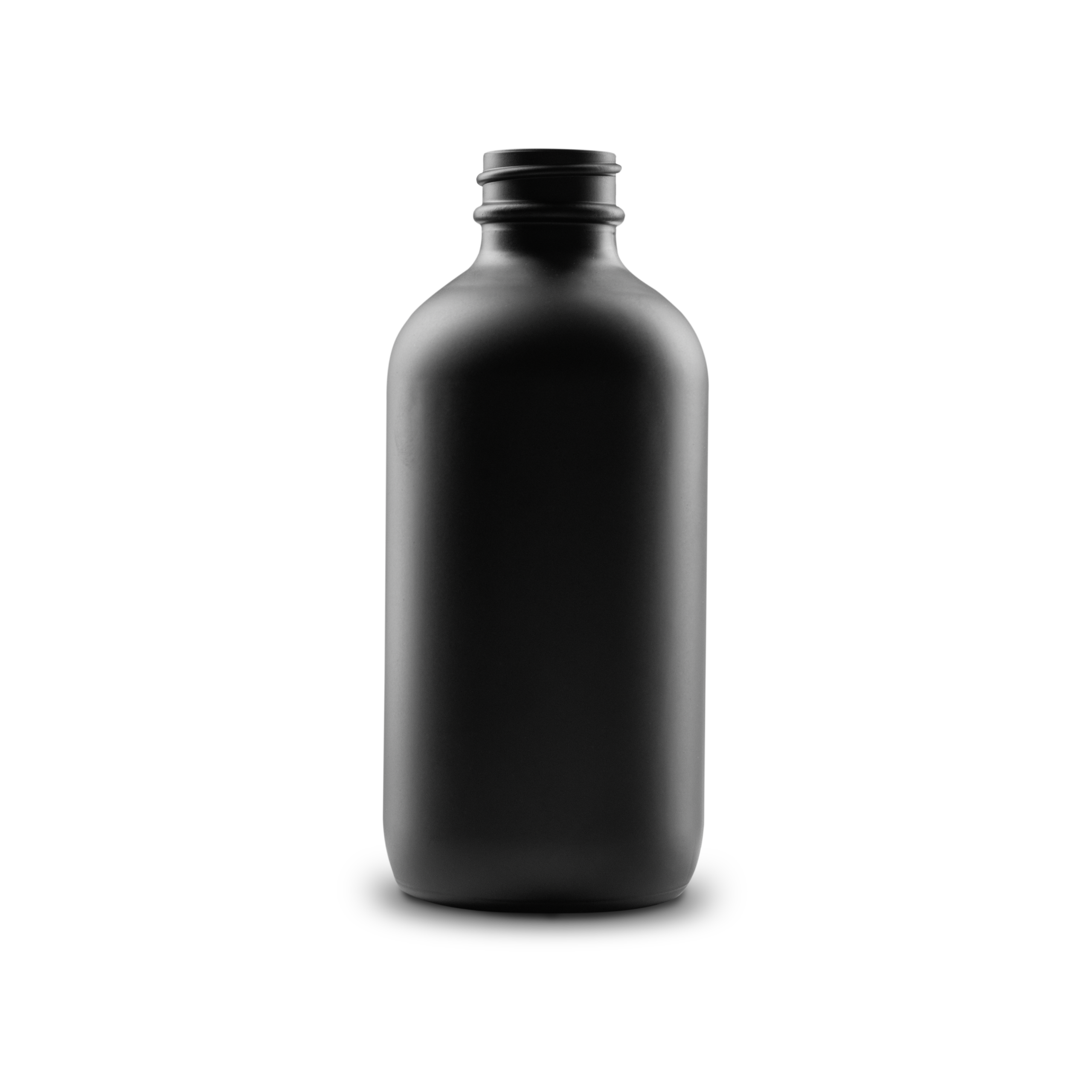 8 oz Black Frosted Glass Boston Round Bottle 28-400 Neck Finish - Sample