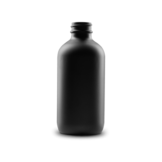 8 oz Black Frosted Glass Boston Round Bottle 28-400 Neck Finish - 6 Pack