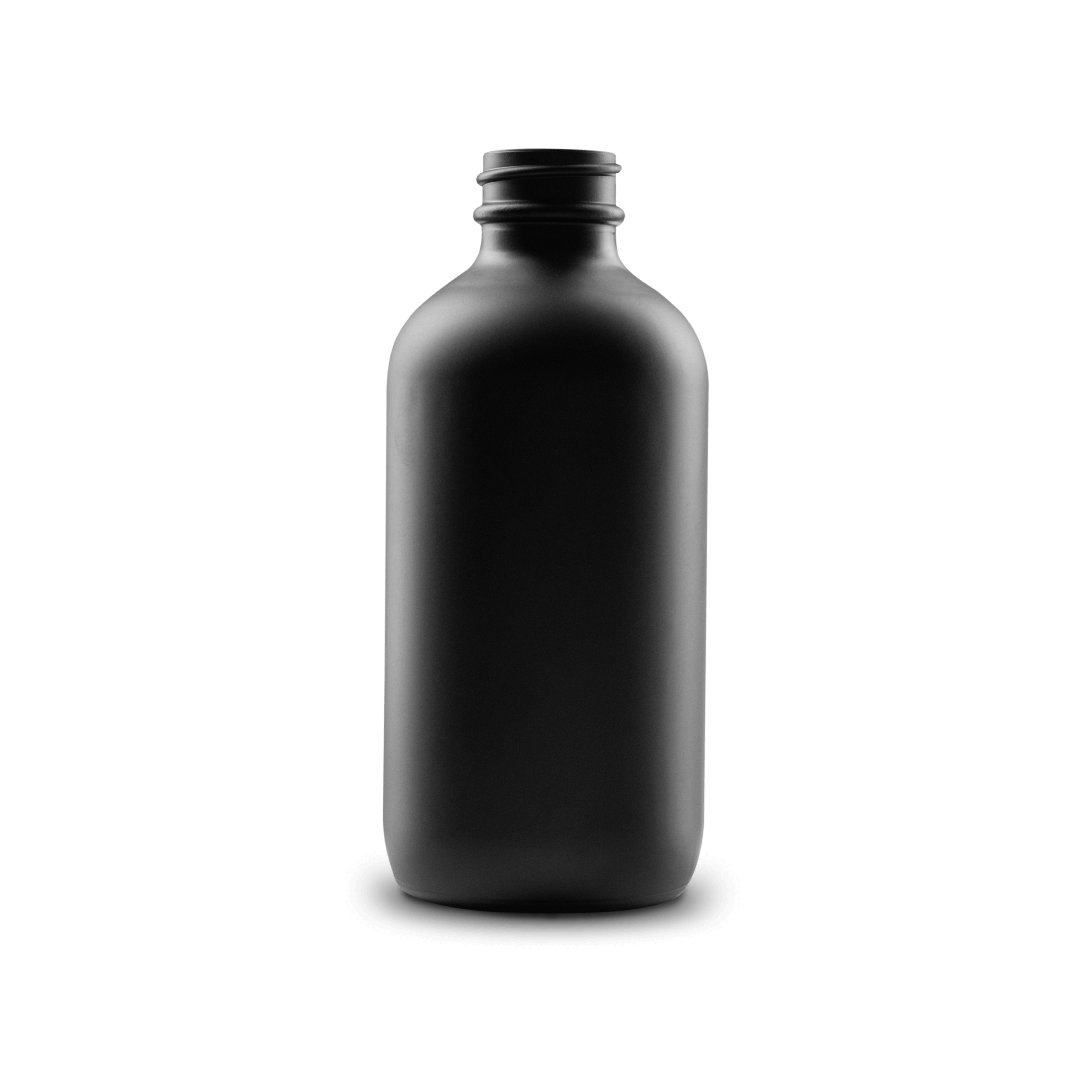 8 oz black frosted boston round glass bottle