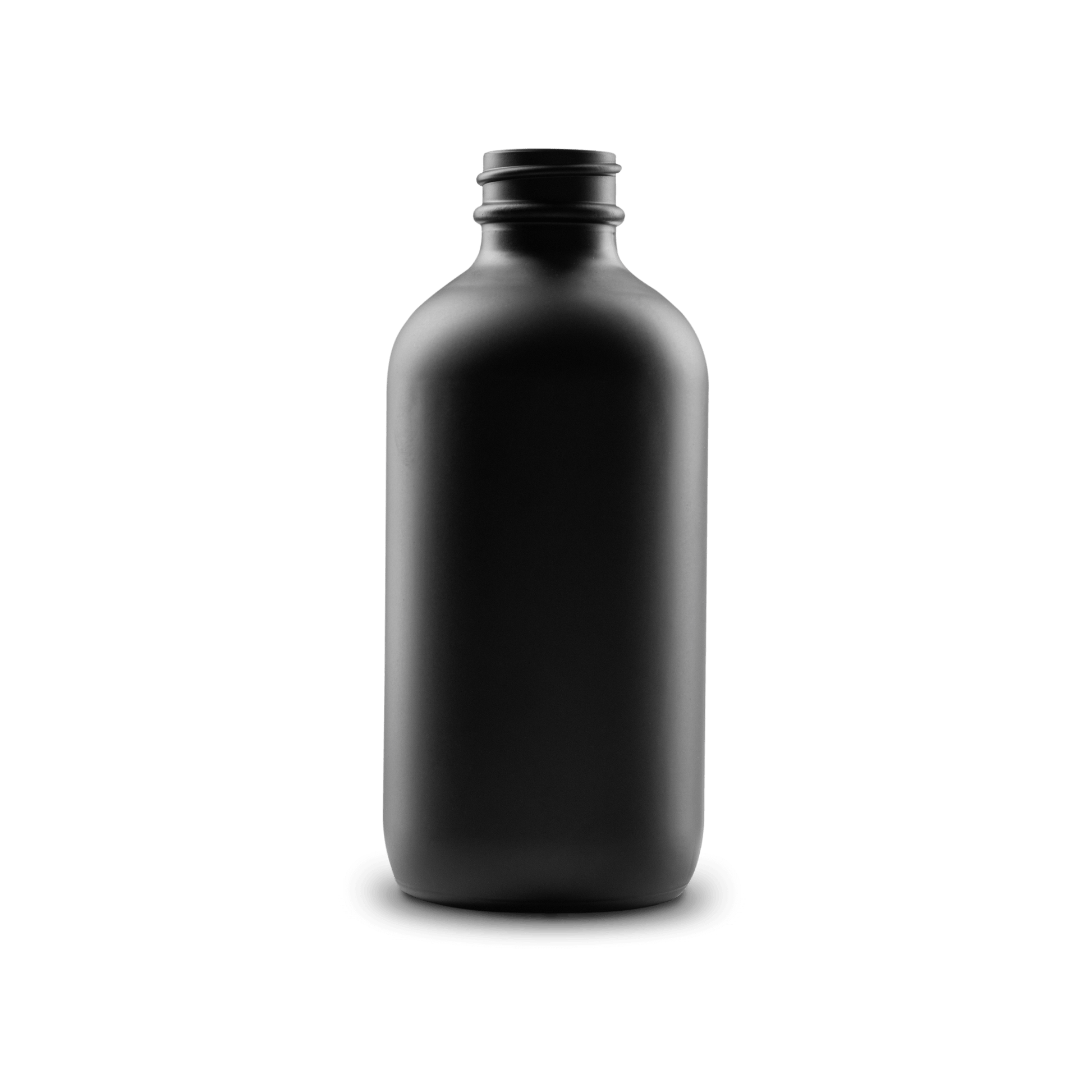 8 oz black frosted boston round glass bottle