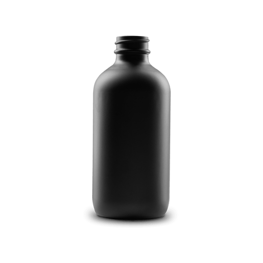 8 oz black frosted boston round glass bottle