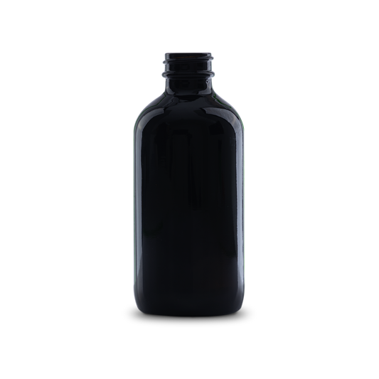 8 oz Black UV Glass Boston Round Bottle 28-400 Neck Finish - Sample