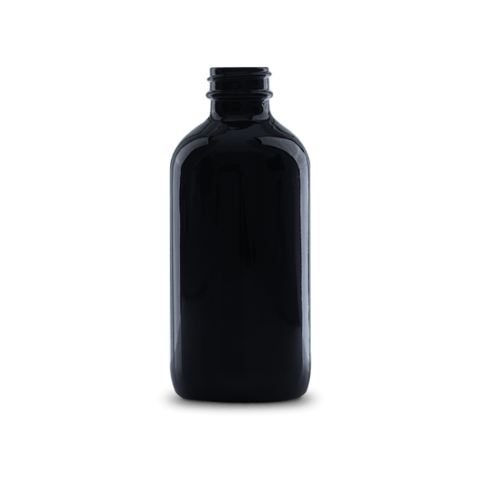 8 oz Black UV Glass Boston Round Bottle 28-400 Neck Finish - 6 Pack