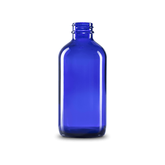 8 oz blue boston round glass bottle