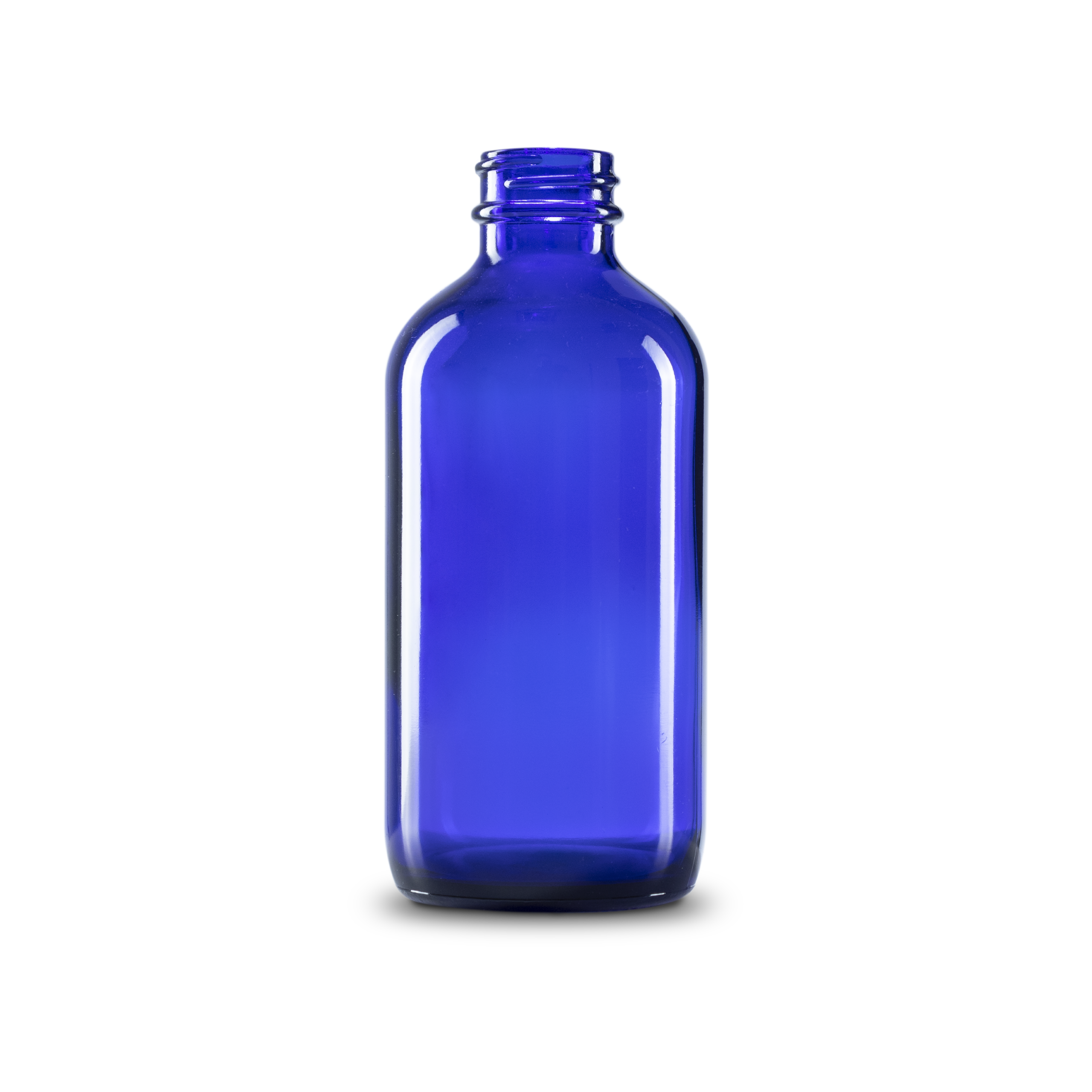 8 oz Blue Glass Boston Round Bottle 28-400 Neck Finish - Sample