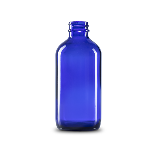 8 oz Blue Glass Boston Round Bottle 28-400 Neck Finish - Sample