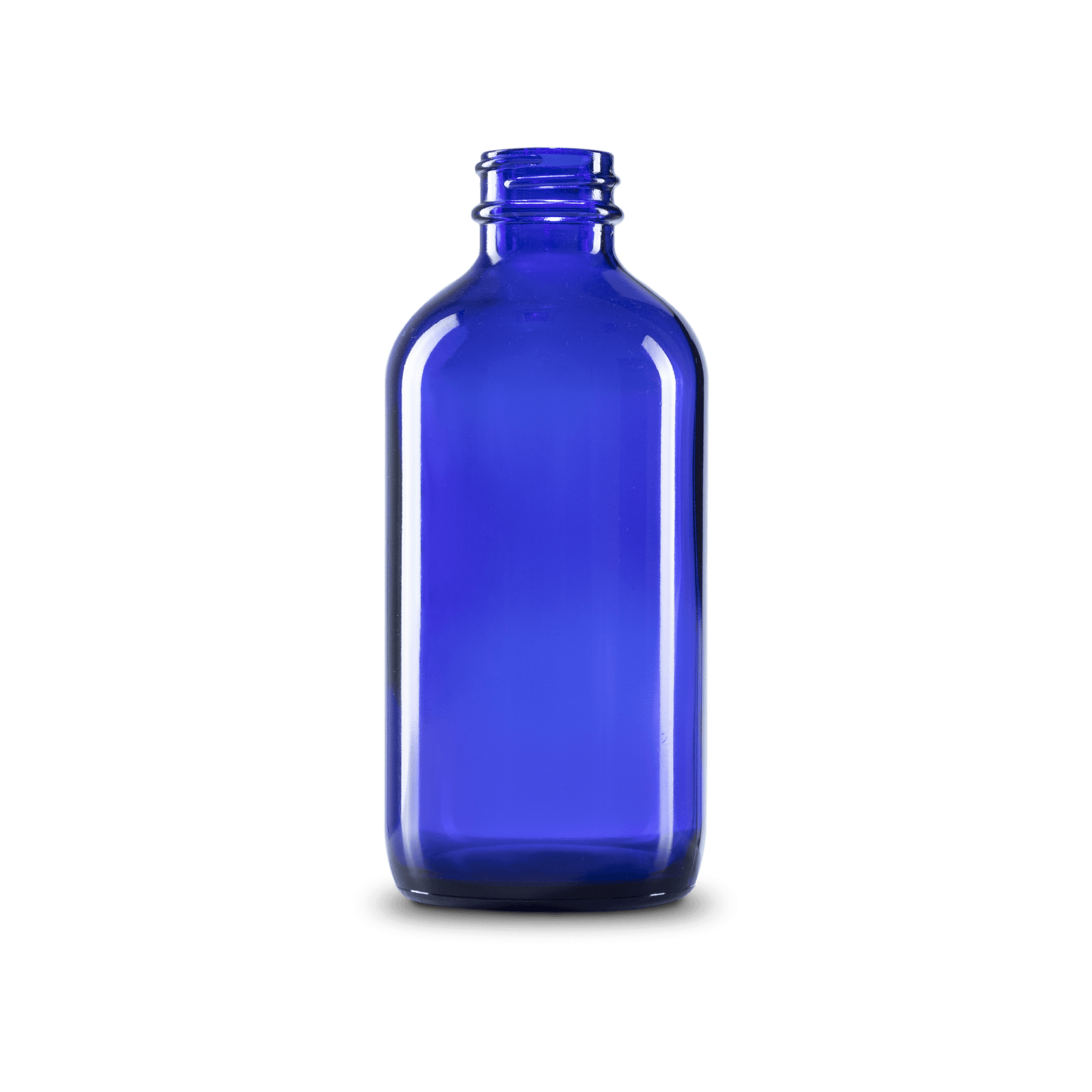 8 oz Blue Glass Boston Round Bottle 28-400 Neck Finish - 6 Pack