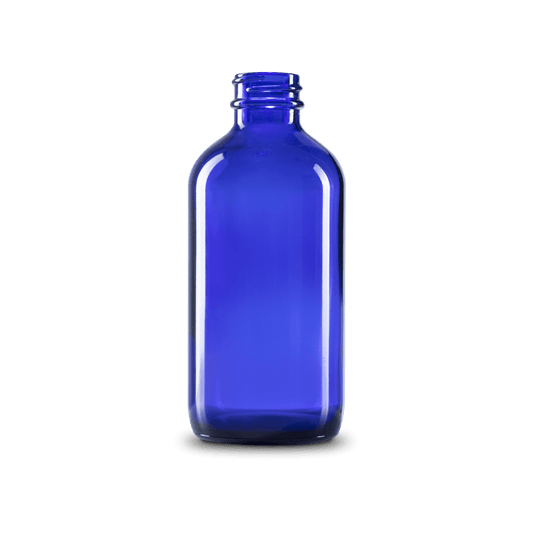 8 oz Blue Glass Boston Round Bottle 28-400 Neck Finish - 6 Pack