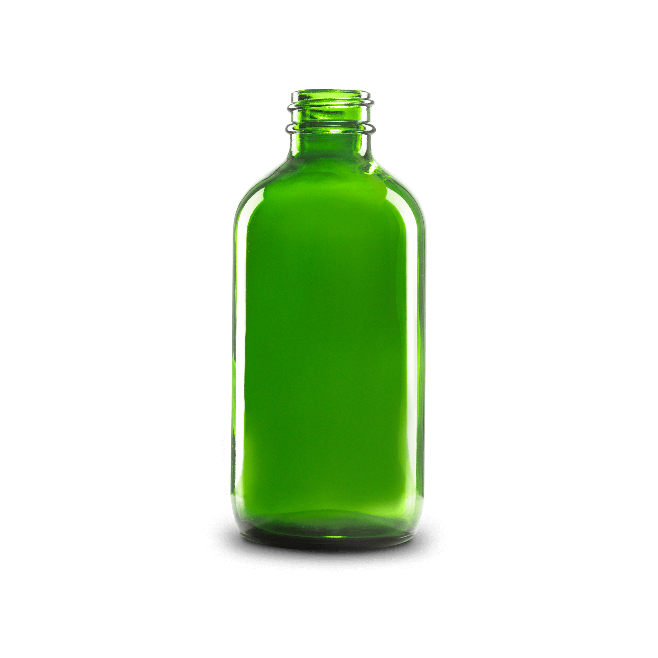 8 oz Green Glass Boston Round Bottle 28-400 Neck Finish - 6 Pack