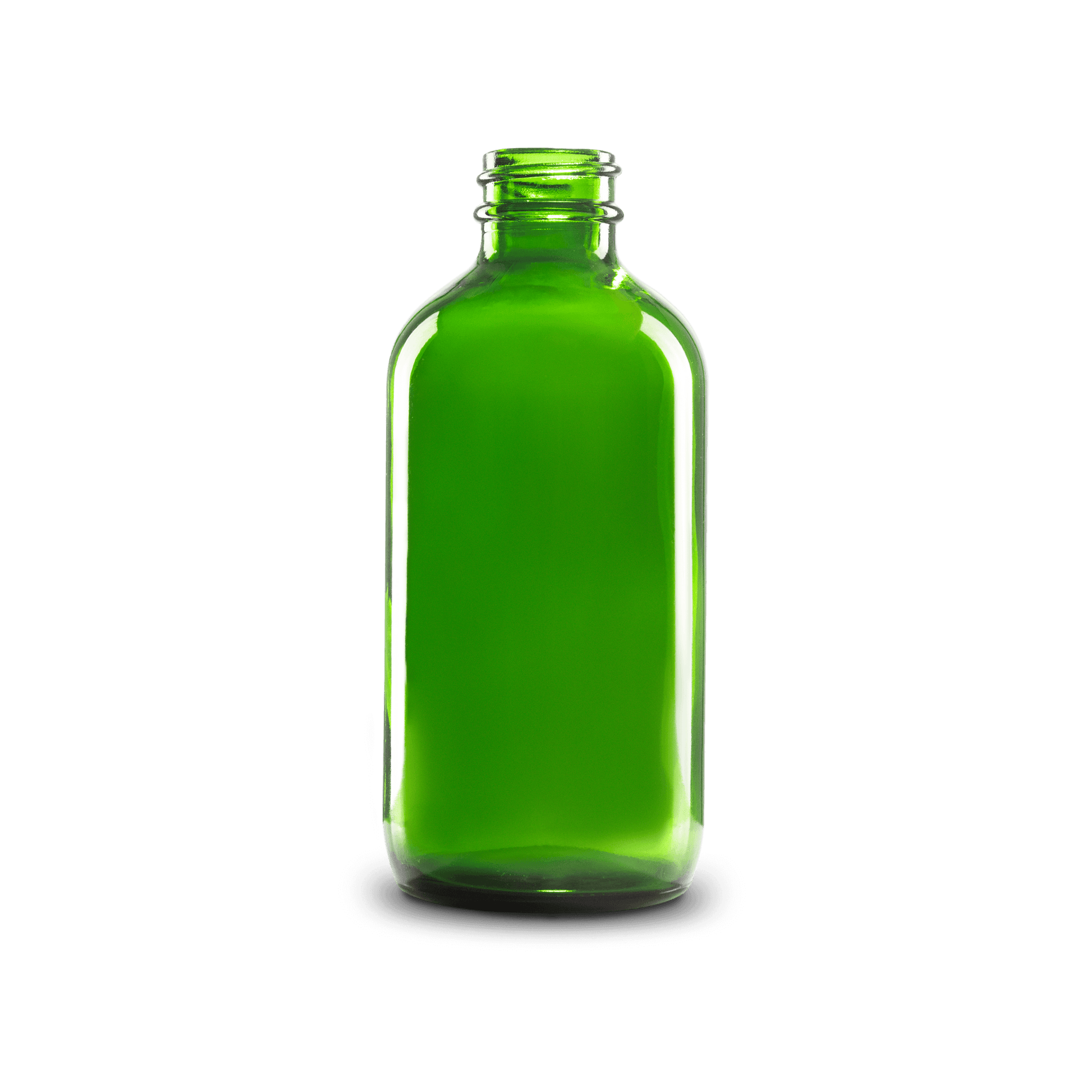8 oz Green Glass Boston Round Bottle 28-400 Neck Finish - 6 Pack