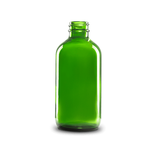 8 oz Green Glass Boston Round Bottle 28-400 Neck Finish - 6 Pack