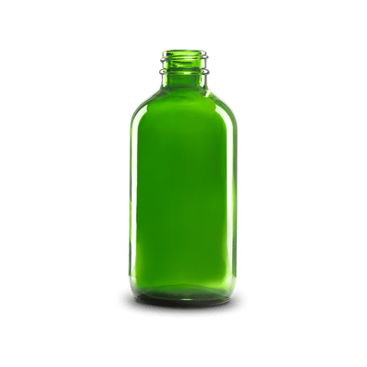 8 oz green boston round glass bottle