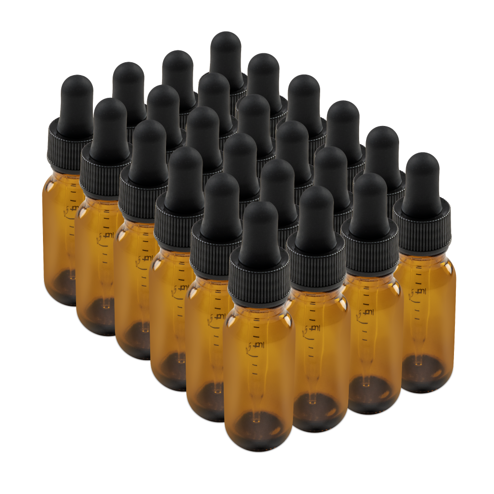 0.5 oz Amber Glass Boston Round Bottle With Black Dropper (24/72 Pack)