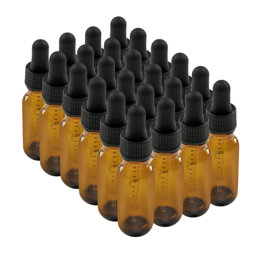 0.5 oz Amber Glass Boston Round Bottle With Black Dropper (24/72 Pack)