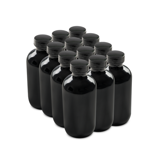 8 oz Black UV Glass Boston Round Bottles With Black Lids