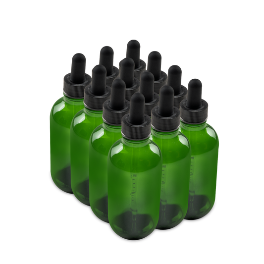 4 oz Green Glass Boston Round Bottle With Black Dropper (12 Pack)