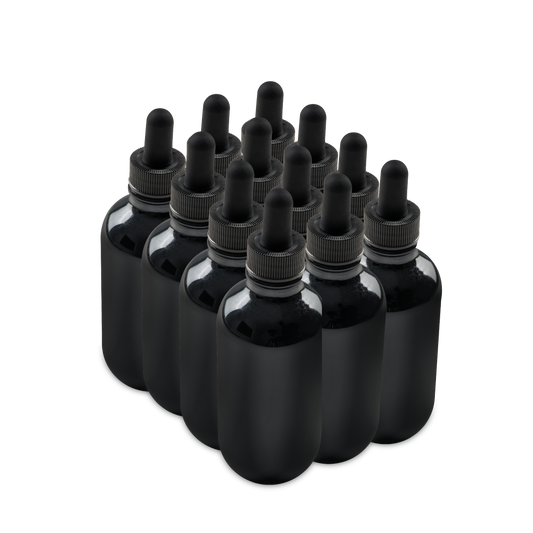 4 oz Black UV Glass Boston Round Bottle With Black Dropper (12 Pack)