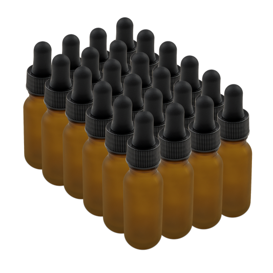 0.5 oz Amber Frosted Glass Boston Round Bottle With Black Dropper (24/72 Pack)