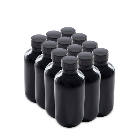 4 oz Black UV Glass Boston Round Bottles With Black Lids