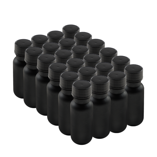 0.5 oz Black Frosted Glass Boston Round Bottles With Black Lids (24/72 Pack)