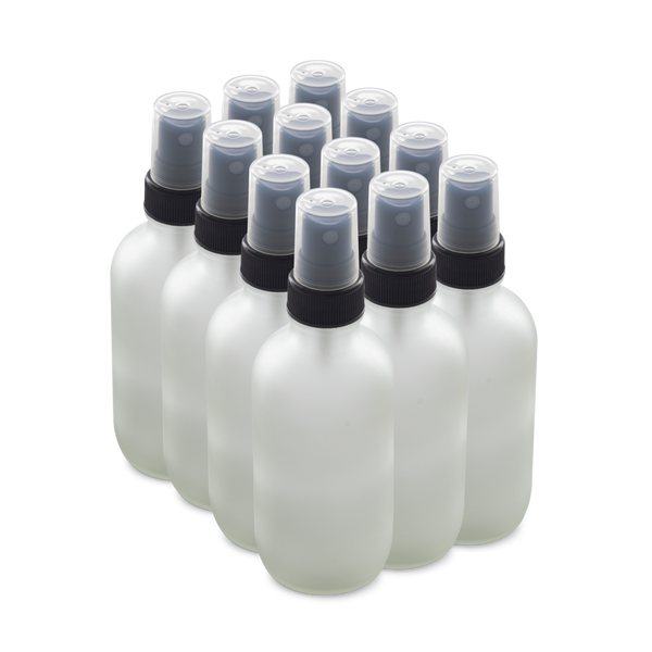 4 oz Clear Frosted Glass Boston Round Bottles With Black Fine Mist Spr