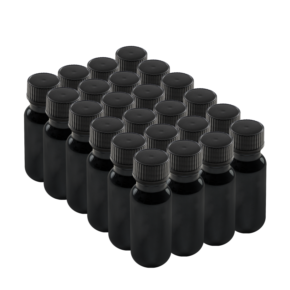 0.5 oz Black UV Glass Boston Round Bottles With Black Lids (24/72 Pack)