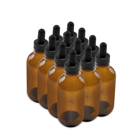 4 oz Amber Glass Boston Round Bottle With Black Dropper (12 Pack)