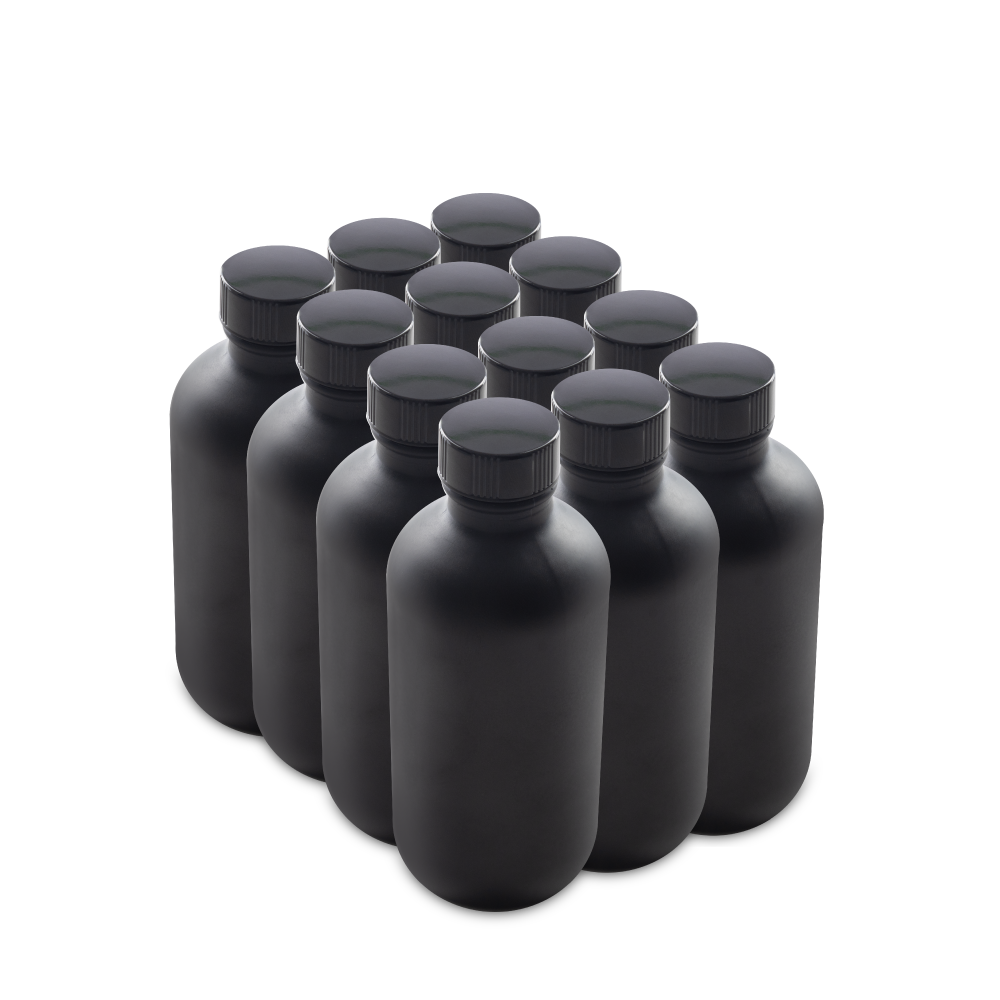 4 oz Black Frosted Glass Boston Round Bottles With Black Lids (12 Pack)