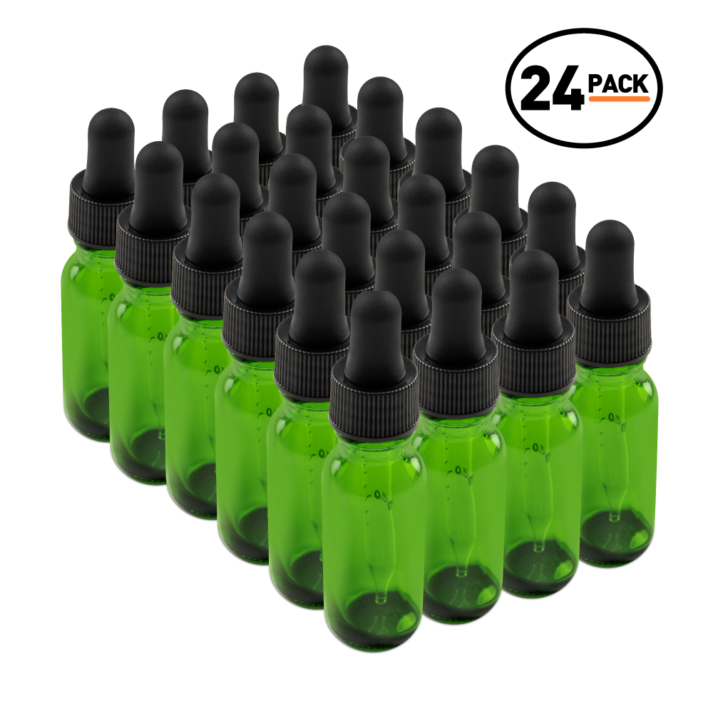 0.5 oz Green Glass Boston Round Bottle With Black Dropper (24/72 Pack)