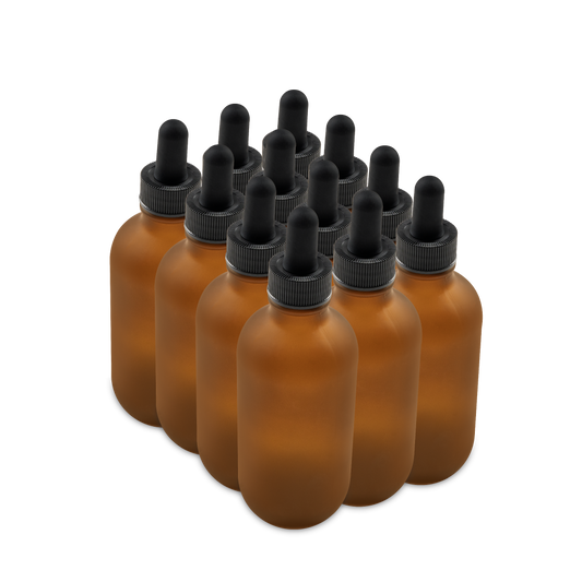 4 oz Amber Frosted Glass Boston Round Bottle With Black Dropper (12 Pack)