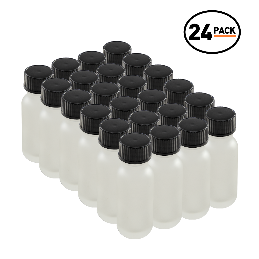 0.5 oz Clear Frosted Glass Boston Round Bottles With Black Lids (24/72 Pack)