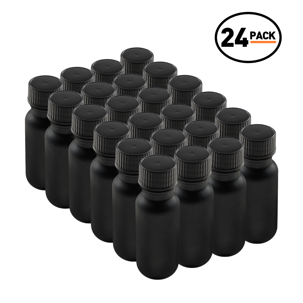 0.5 oz Black Frosted Glass Boston Round Bottles With Black Lids (24/72 Pack)