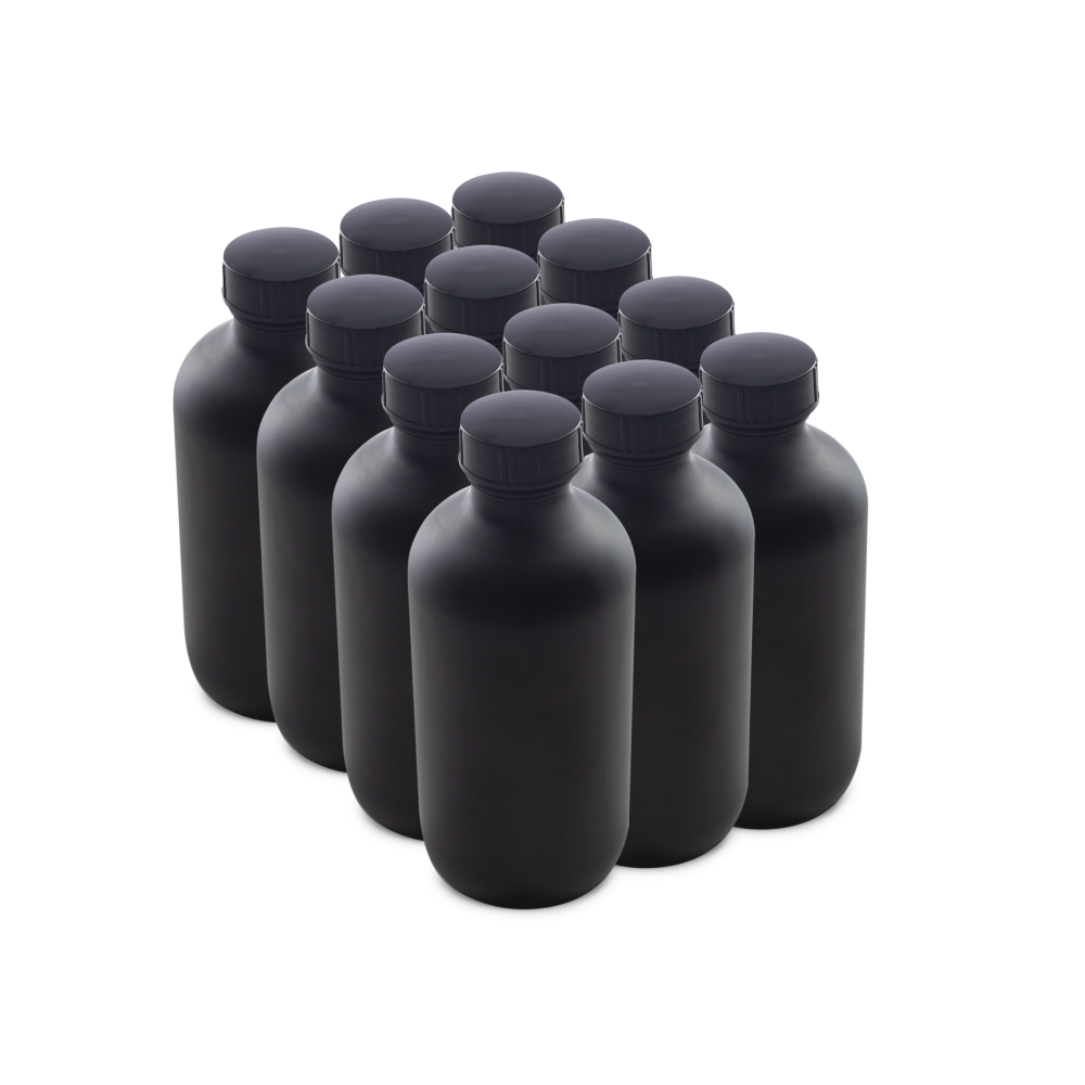 8 oz Black Frosted Glass Boston Round Bottles With Black Lids (12 Pack)