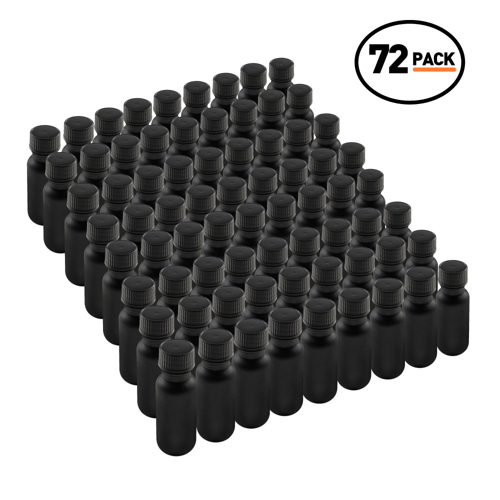 0.5 oz Black Frosted Glass Boston Round Bottles With Black Lids (72 Pack)