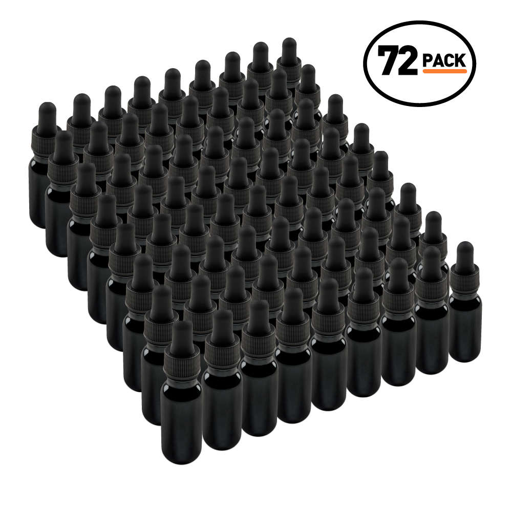 0.5 oz Black UV Glass Boston Round Bottle With Black Dropper (72 Pack)