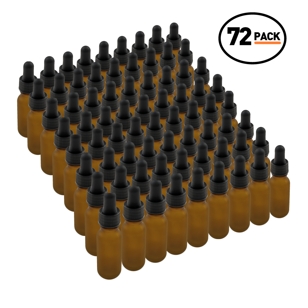 0.5 oz Amber Frosted Glass Boston Round Bottle With Black Dropper (72 pack)