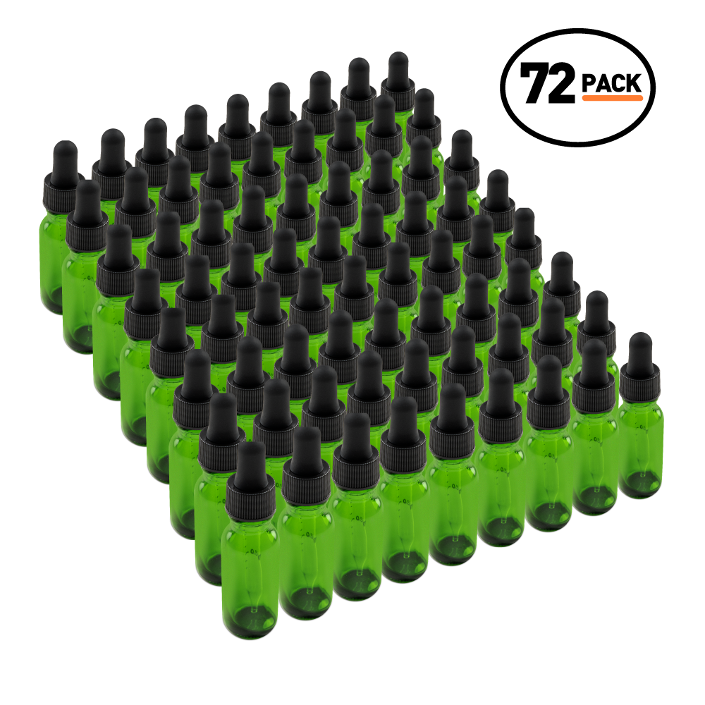 0.5 oz Green Glass Boston Round Bottle With Black Dropper (72 Pack)