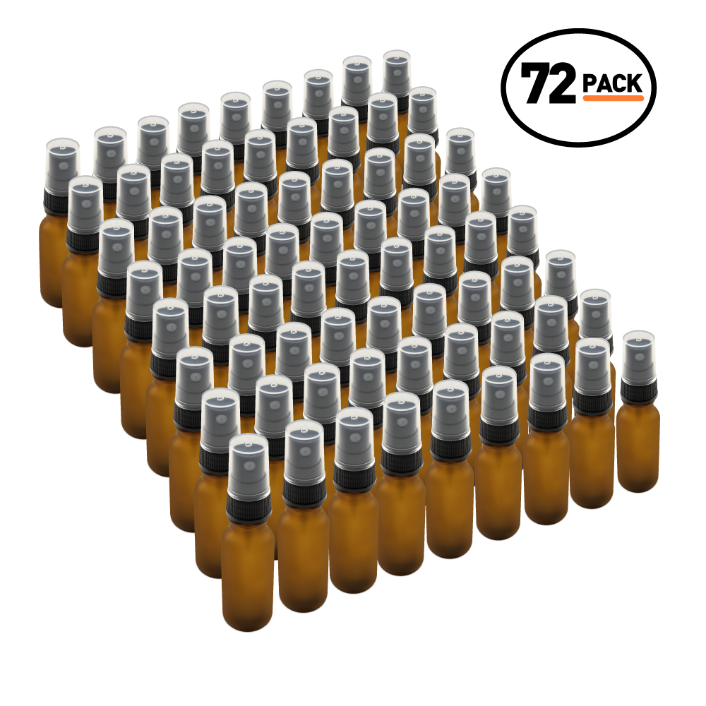 0.5 oz Amber Frosted Glass Boston Round Bottles With Black Fine Mist Sprayers (72 pack)