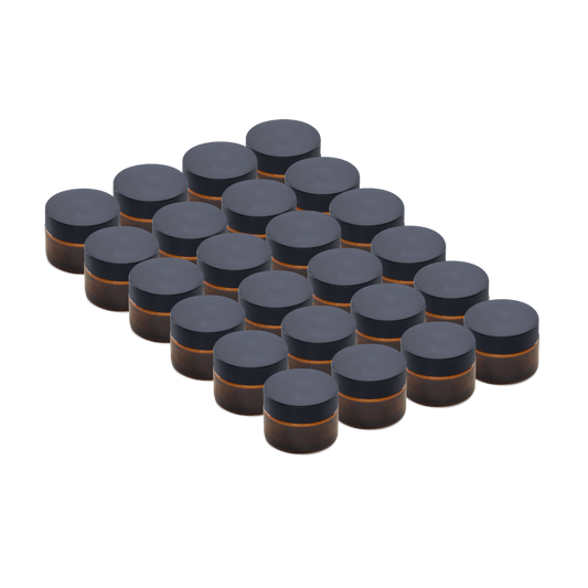 0.5 oz Amber Glass Jars With Black Lids (24 Pack)