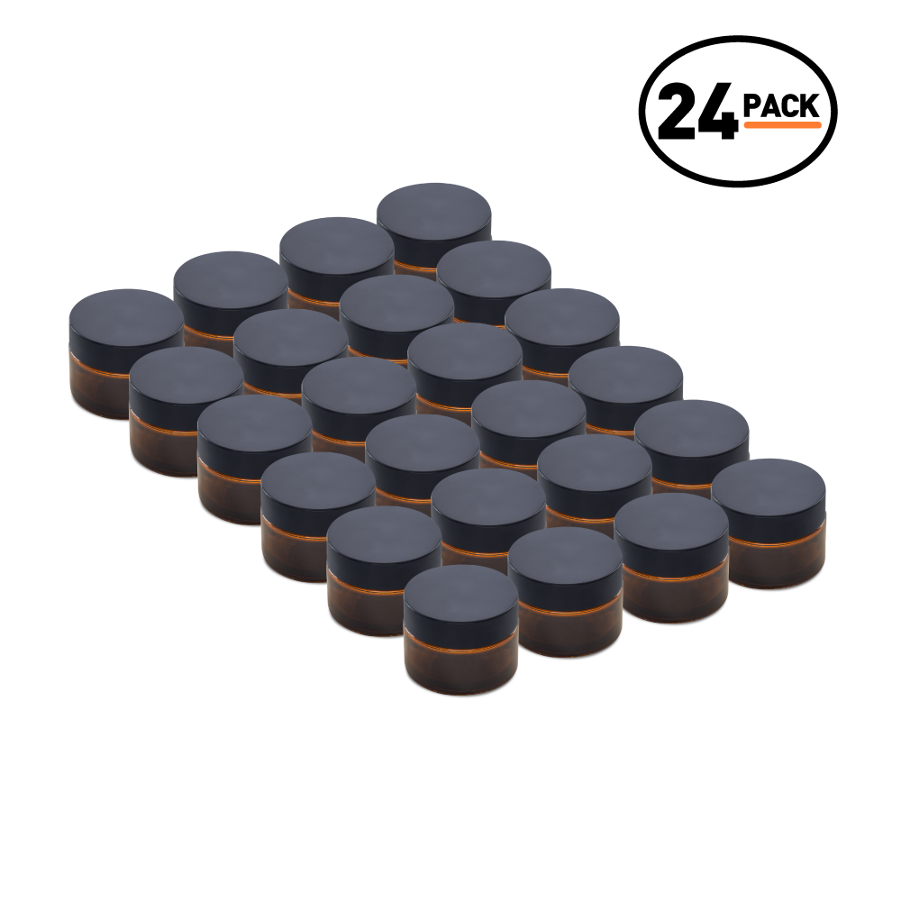 0.5 oz Amber Glass Jars With Black Lids (24 Pack)