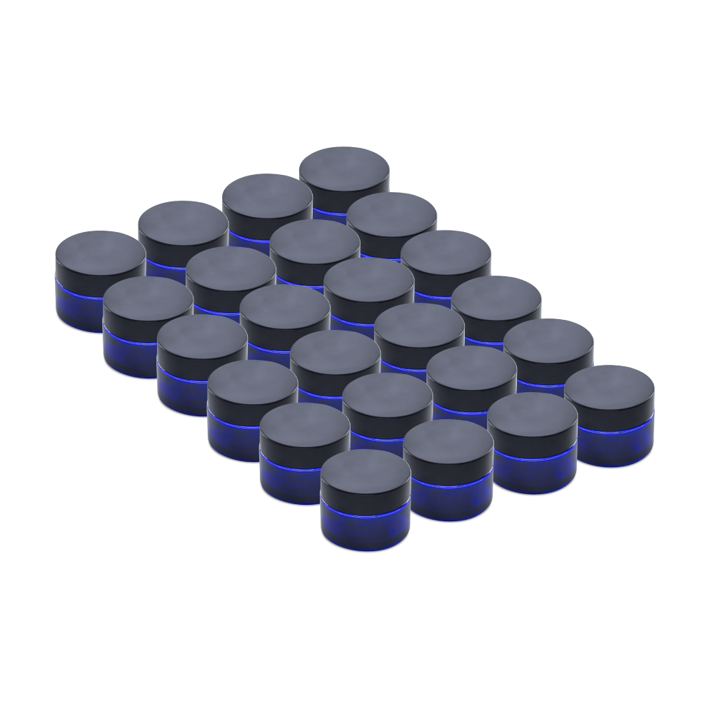 0.5 oz Blue Glass Jars With Black Lids 