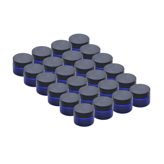 0.5 oz Blue Glass Jars With Black Lids 