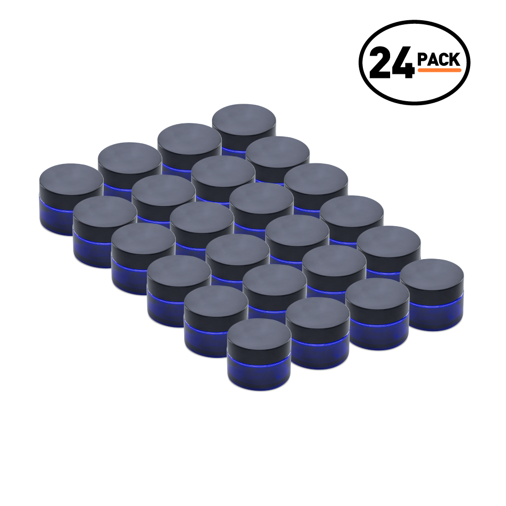 0.5 oz Blue Glass Jars With Black Lids (24 Pack)