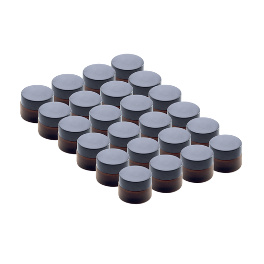 0.5 oz Amber Frosted Glass Jars With Black Lids (24 Pack)